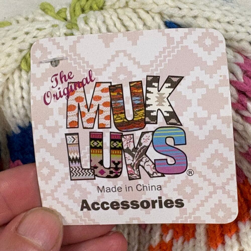 Muk Luks Chullo Trapper Hat Cream Rainbow Snow Flake Faux Fur Lining - Picture 5 of 6
